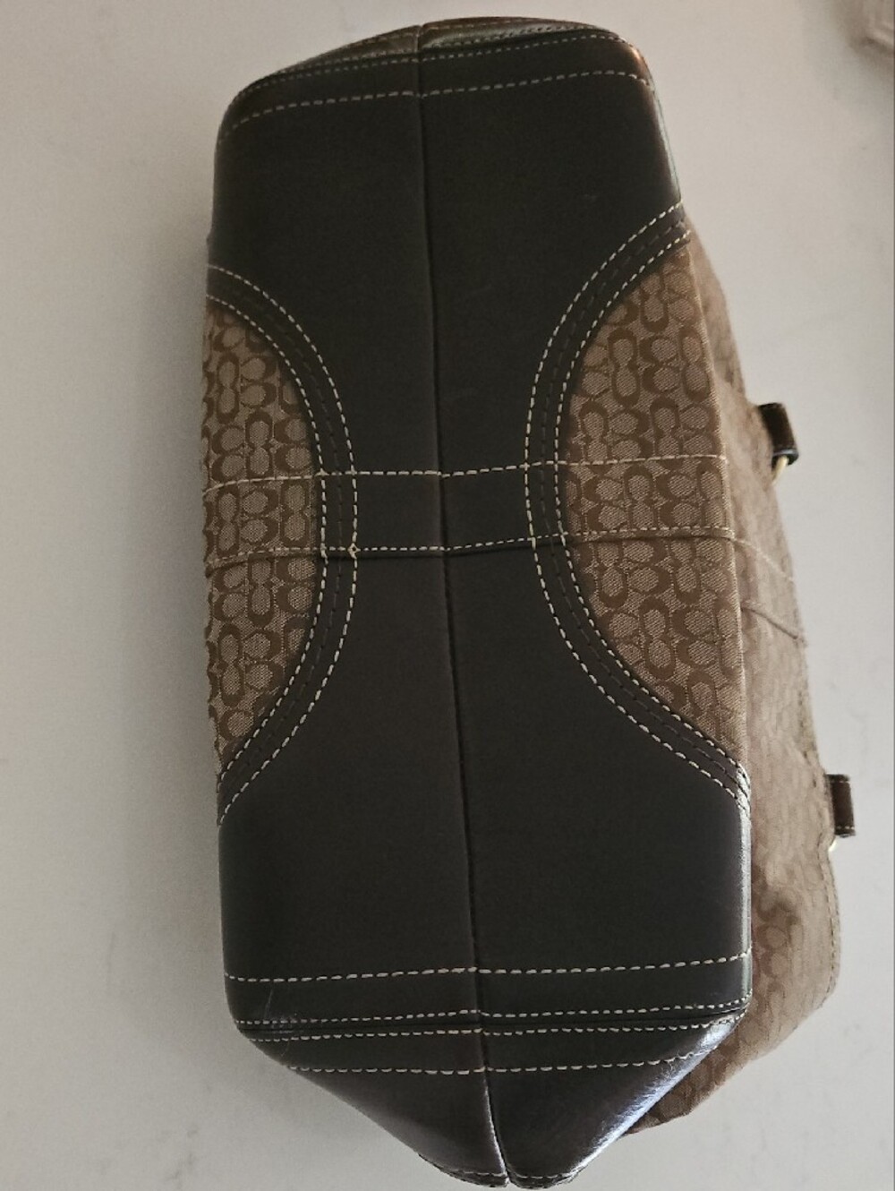 Coach Beige Patterned Canvas Tote with Brown Leather Trim - Picture 4 of 9